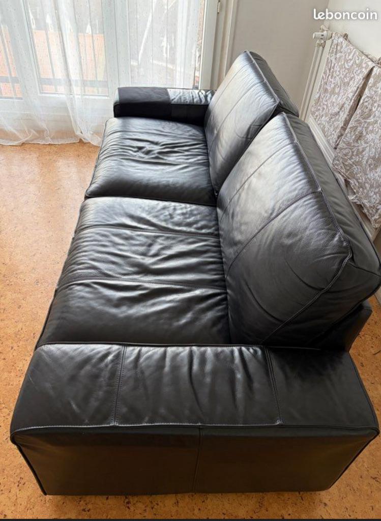 canapé noir en cuir, Maison & Meubles, Enlèvement, Comme neuf, Cuir