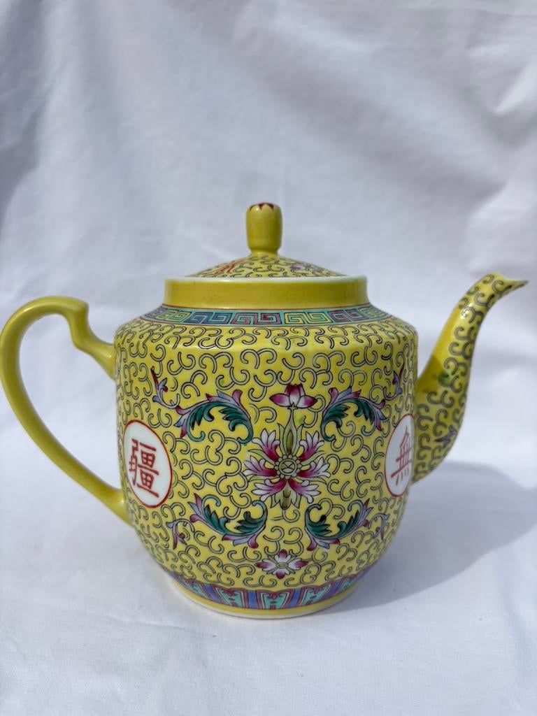 Chinese Famille Jaune Mun Shou 'Longevity' Theepot Porselein, Antiek en Kunst, Ophalen of Verzenden