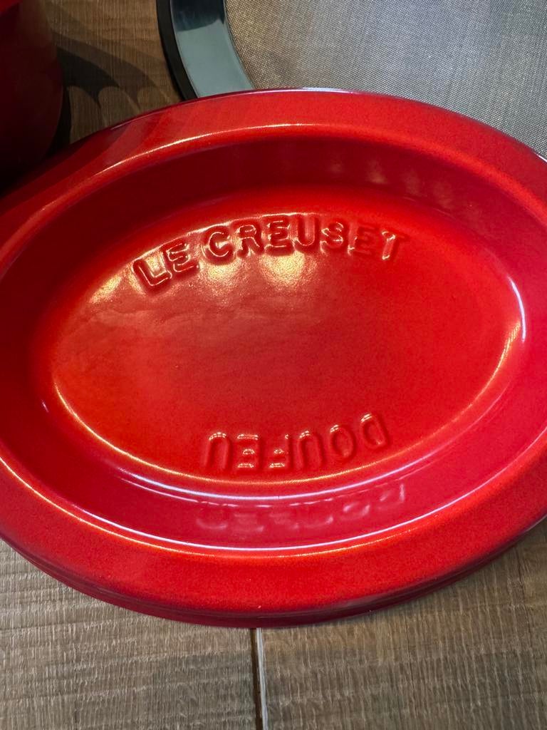 Le Creuset Doufeu pan en Spatdeksel Le Creuset en Alva pan., Ophalen, Zo goed als nieuw, Gietijzer