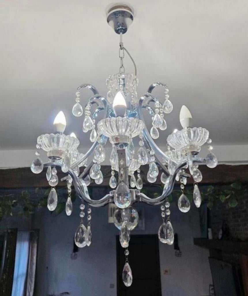 SET VAN 2 Chandelier Hang Lamp..., Maison & Meubles, Enlèvement, Comme neuf, Verre