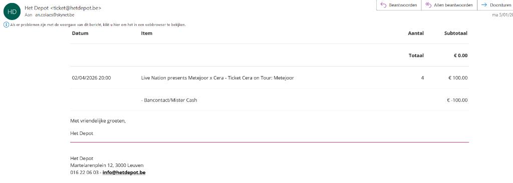 metejoor 2 tickets, Twee personen, April, Overige typen