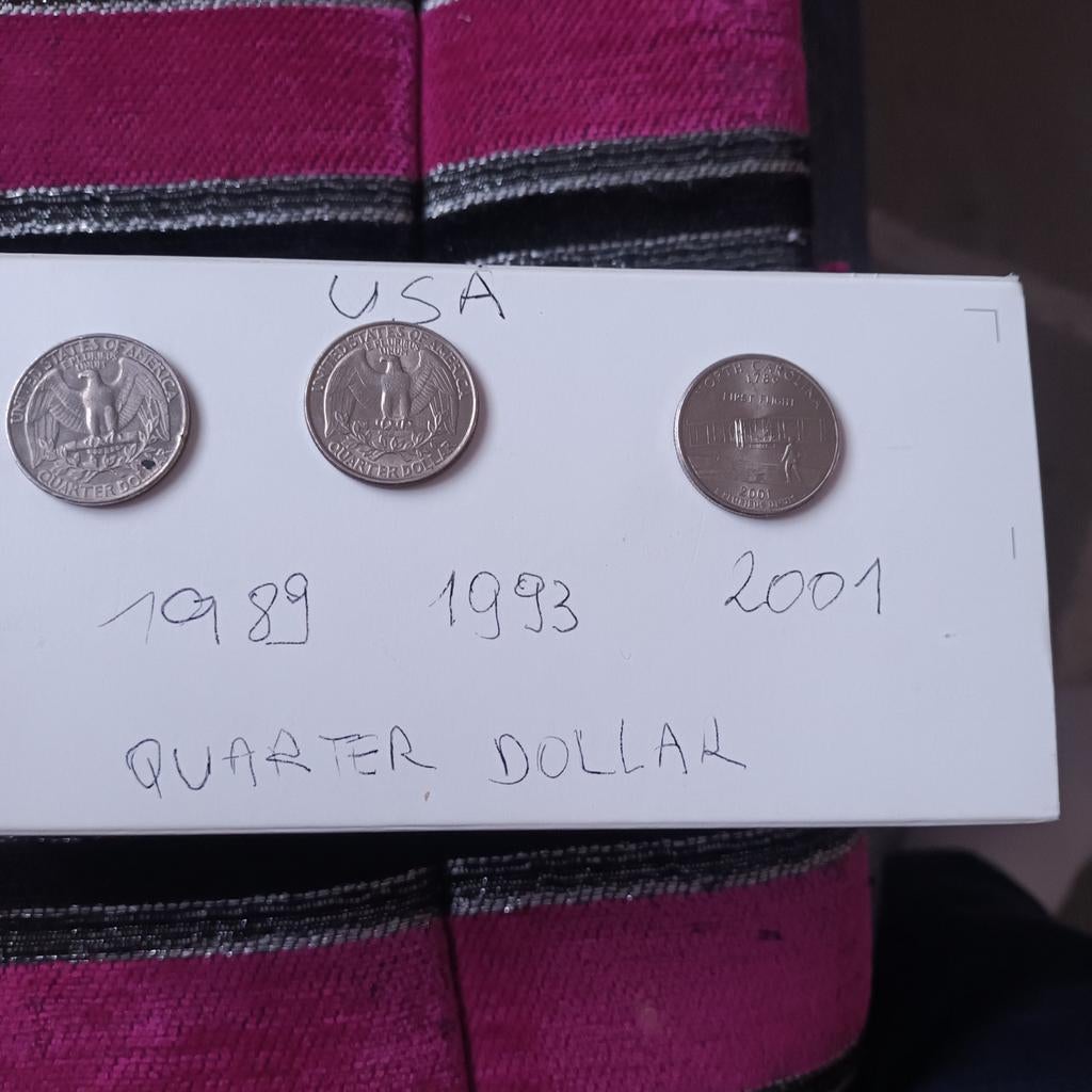 3 Pièces Monnaies Américaines  Quarter Dollar 1989 1993 2001, Timbres & Monnaies, Monnaies | Amérique, Enlèvement