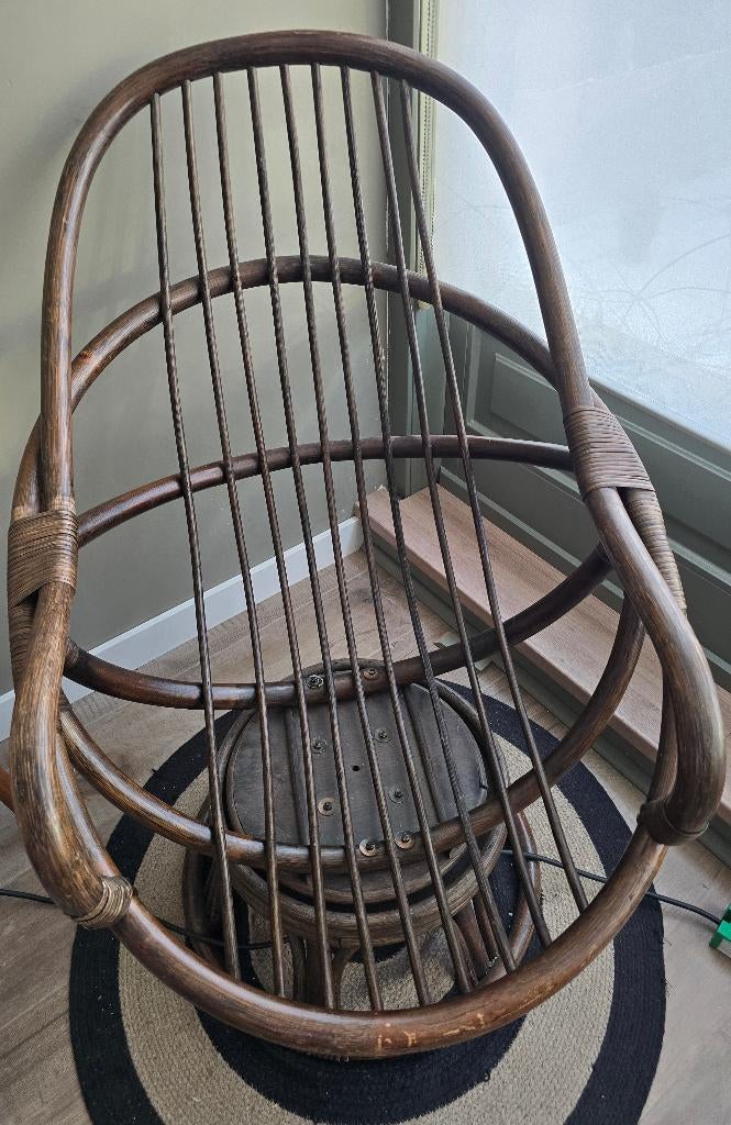 Vintage rotan draaistoel, Ophalen, Gebruikt, Bruin, Vintage