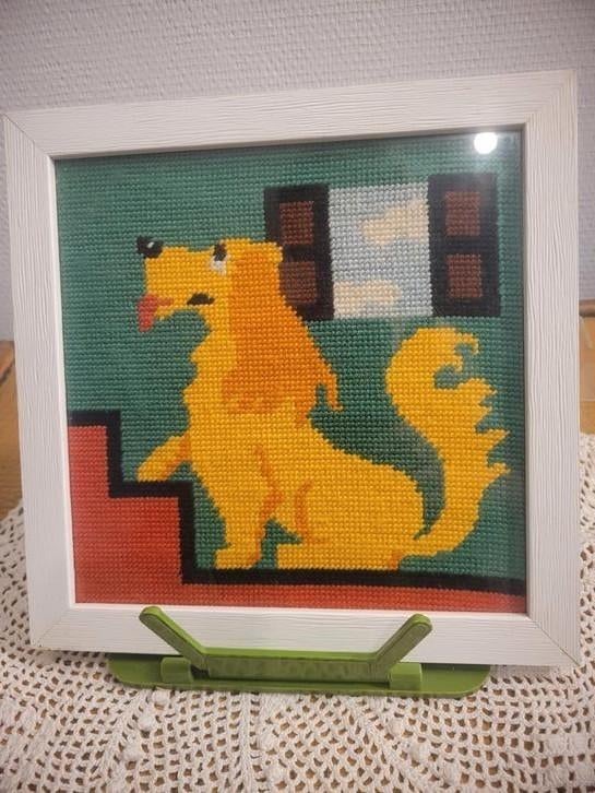 Canevas vintage cocker dans l'escalier, Antiquités & Art, Enlèvement ou Envoi