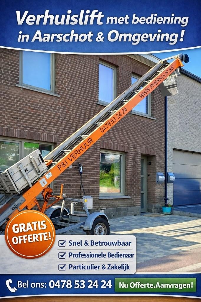 Verhuislift huren in Aarschot en omliggende gemeenten?, Doe-het-zelf en Bouw, Ophalen of Verzenden, Zo goed als nieuw, Ladder