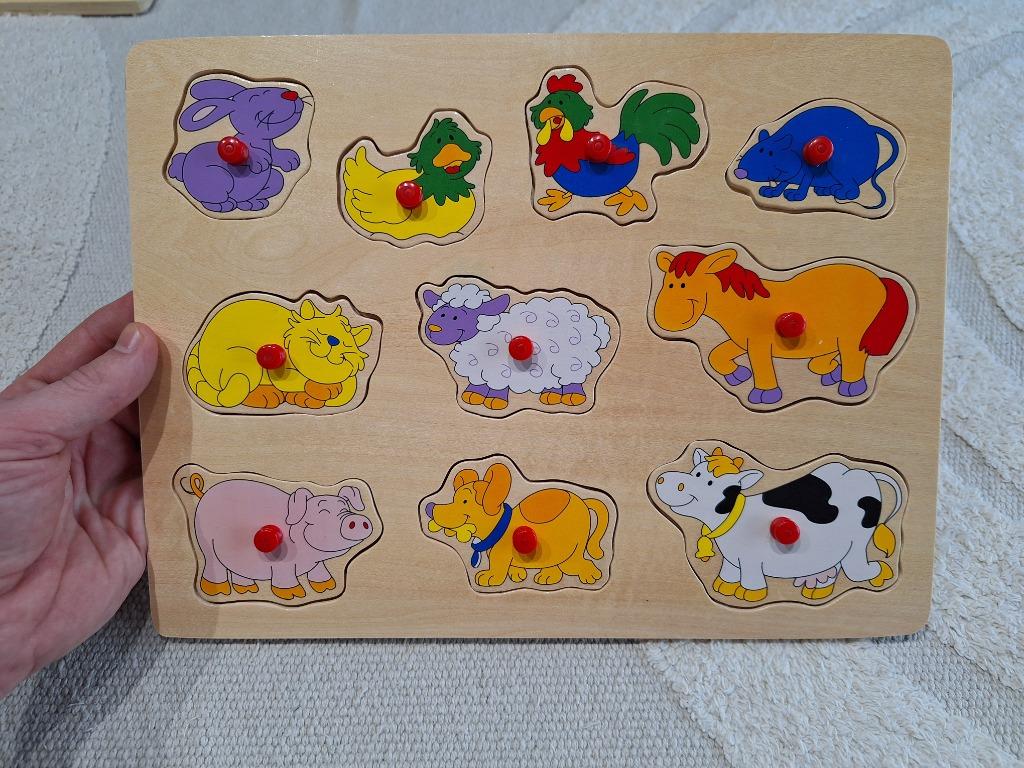 puzzle en bois incrusté d'animaux de la ferme, Enfants & Bébés, Enlèvement ou Envoi, Comme neuf, 6 mois à 2 ans, 10 à 50 pièces