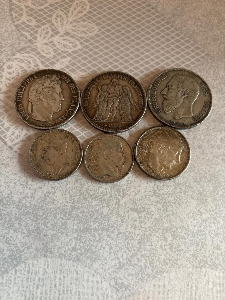 Lot de 5 Francs Argent - Ateliers Rares Bordeaux K & Lille W, Timbres & Monnaies, Monnaies | Europe | Monnaies non-euro, Belgique