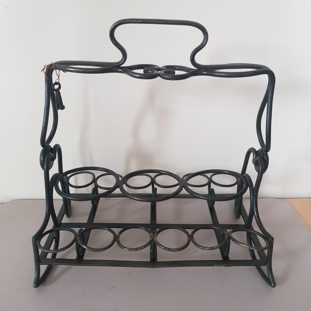 Antiek rekje in messing voor jeneverglaasjes  en 3 flessen, Ophalen of Verzenden