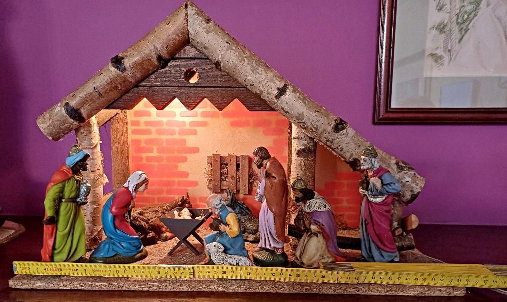 Grande crèche vintage + sculptures, éclairage : fait main, Divers, Noël, Enlèvement