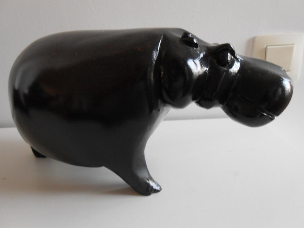 Beeld in hout nijlpaard / hippopotame (zwart), Ophalen of Verzenden