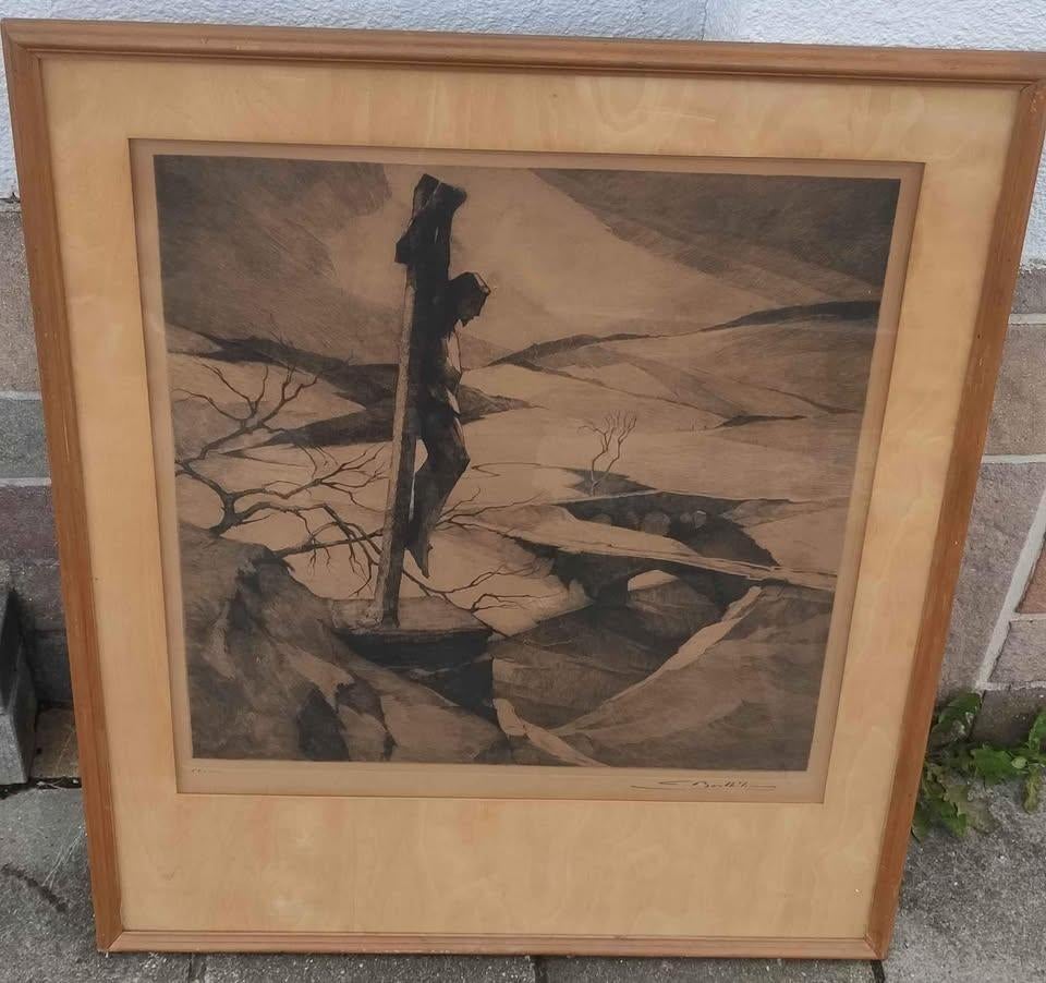 Gravure le calvaire signe Camille Barthélémy, Antiquités & Art, Enlèvement