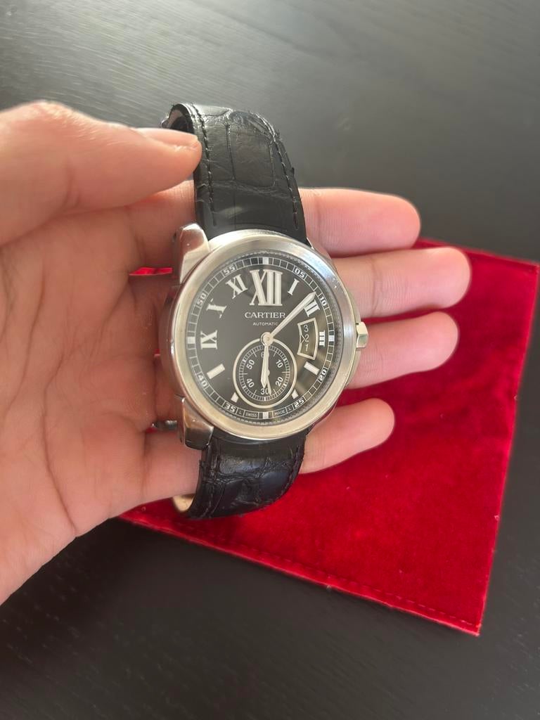 Calibre Cartier de Cartier - cadran noir - montre uniquement, Montre-bracelet, Autres marques, Enlèvement ou Envoi, Cuir