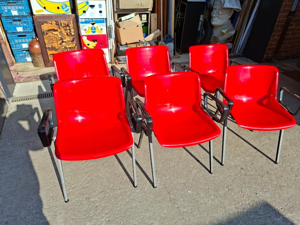 6 Modus Osvaldo Borsani SM 203 stoelen voor Tecno, Ophalen, Gebruikt, Midcentury, Rood