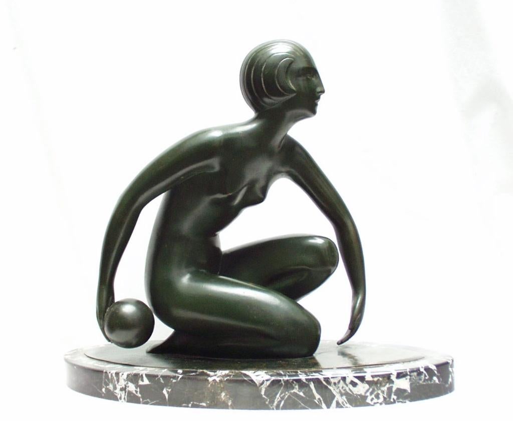 Art Deco Bronzen Beeld - Sybille May., Art deco, Gemerkt, Ophalen of Verzenden, Brons