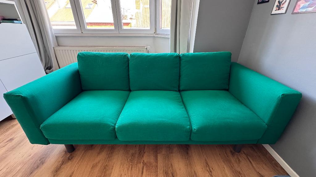 2 Canapés IKEA Norsborg 3 places vert – Excellent état, Maison & Meubles, Fauteuils, Comme neuf, Tissus, 125 cm ou plus, 150 cm ou plus