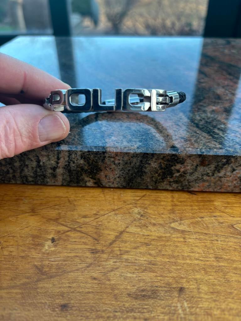 Bracelet homme Police, Enlèvement ou Envoi, Comme neuf, Noir, Cuir