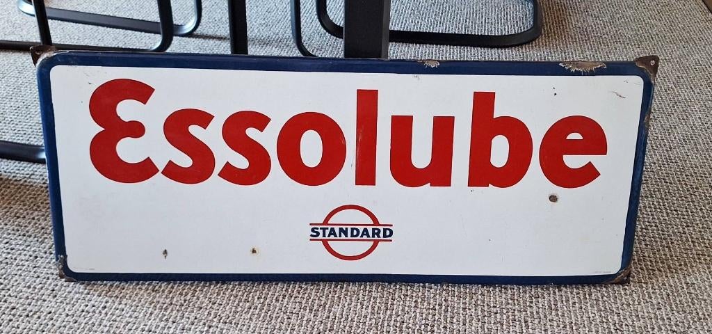 Stoer en antiek emaille reclamebord voor Esso, Essolube️️⛽️, Collections, Marques & Objets publicitaires, Utilisé, Panneau publicitaire