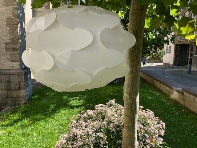 Vintage Hanglamp Ikea Fillsta Wit, Huis en Inrichting, Lampen | Hanglampen, Ophalen of Verzenden, Zo goed als nieuw, Hout, 50 tot 75 cm
