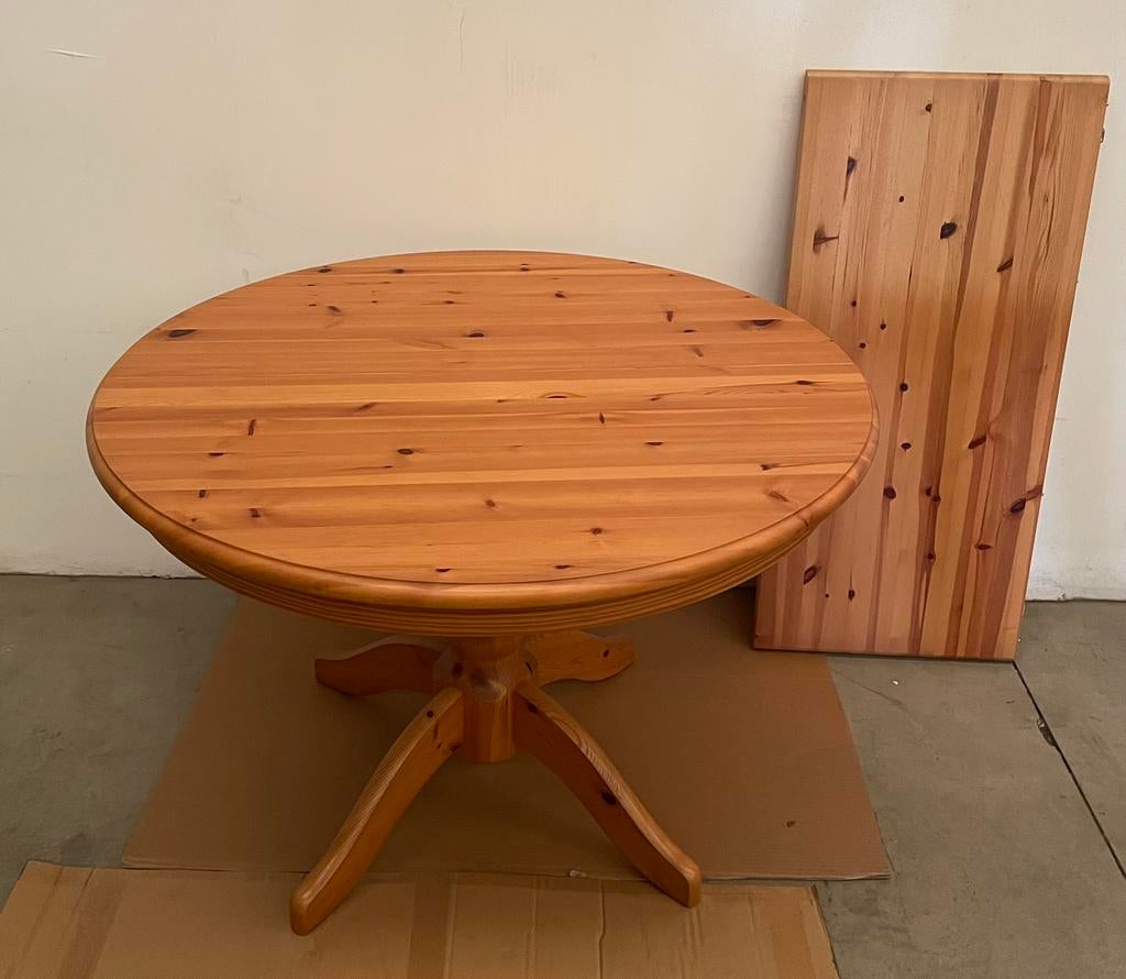 Houten eettafel + verlengstuk – stevige kwaliteit, Huis en Inrichting, Tafels | Eettafels, Rond, Ophalen