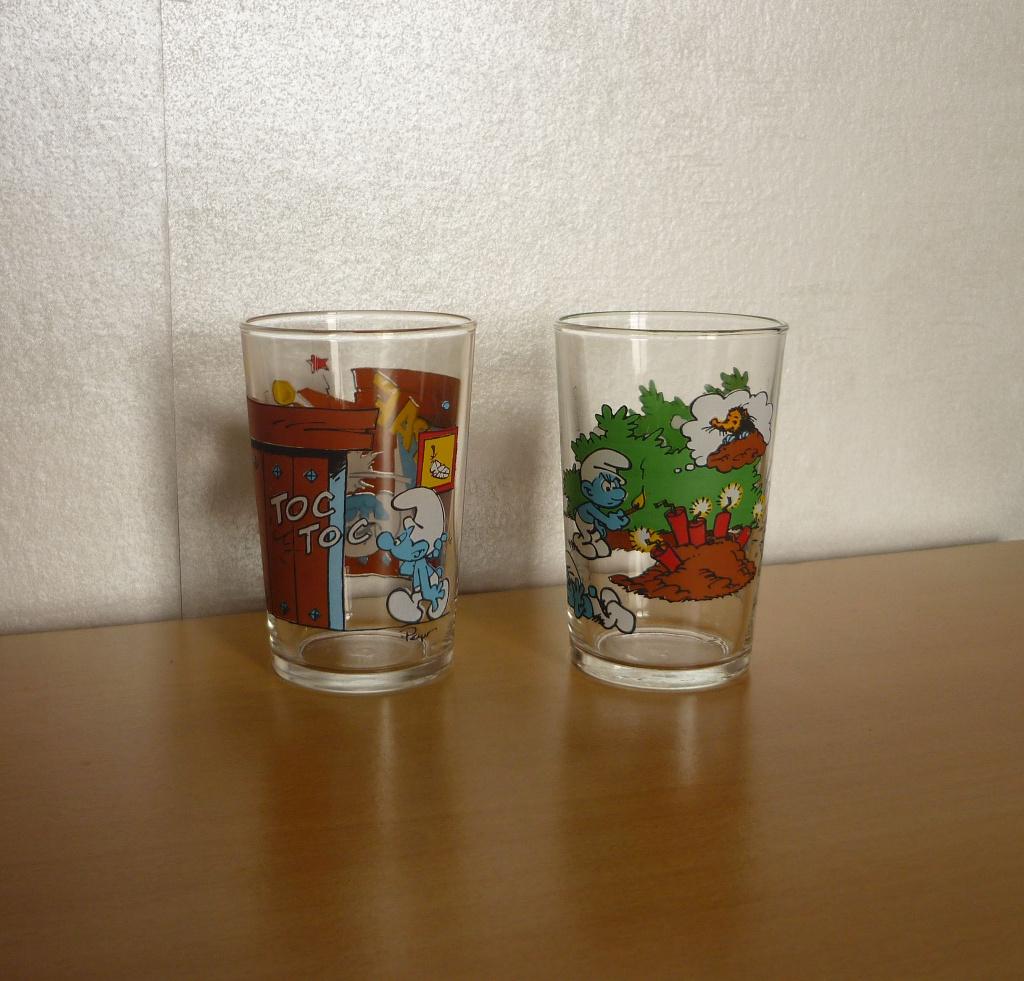 Lot vintage retro 2 drinkglazen Benedictin glas De Smurfen, Ophalen of Verzenden