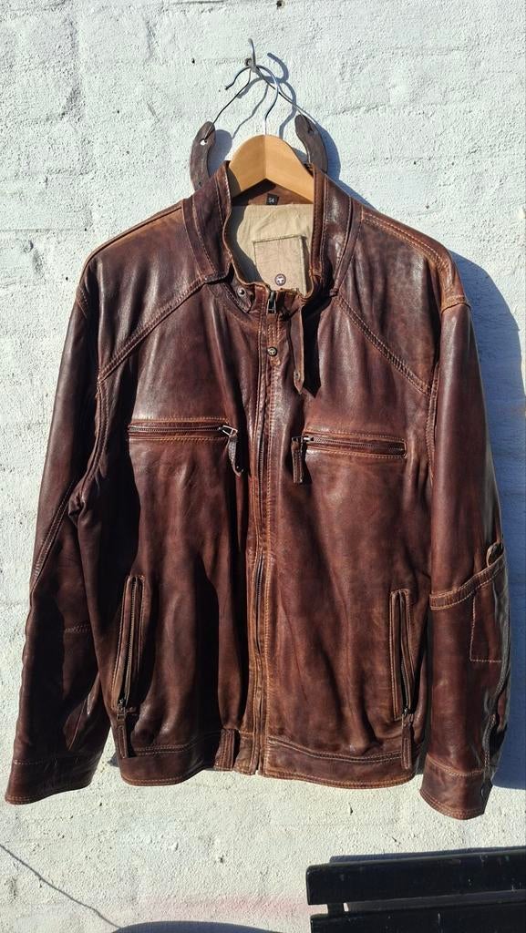 Leder zomer jas , Large, merk Trapper, Kleding | Heren, Ophalen of Verzenden, Gedragen, Maat 52/54 (L), Bruin