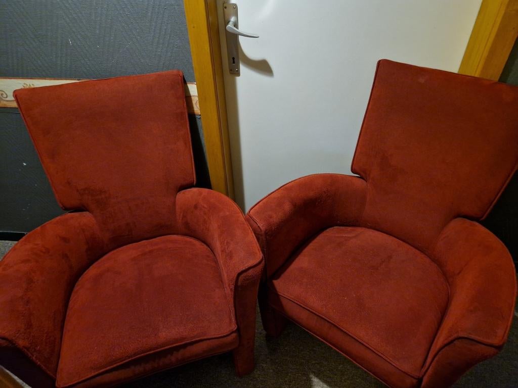 Leuke, goed zittende rode stoelen, Huis en Inrichting, Ophalen, Gebruikt, Stof