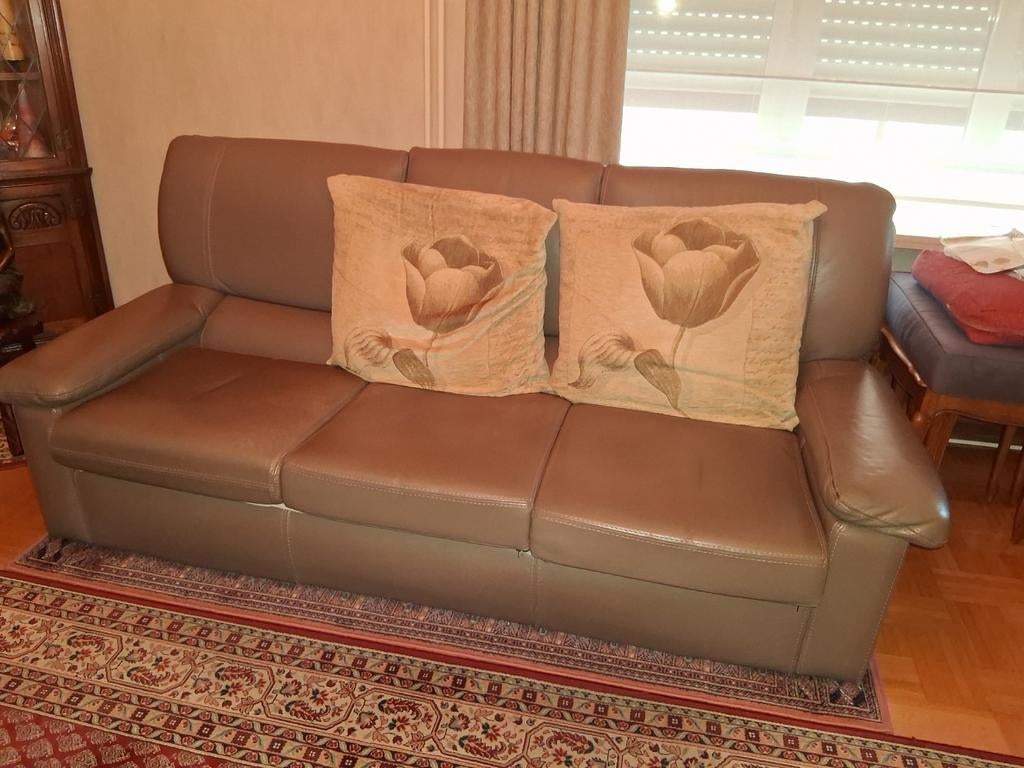 Lederen zetel 3 zit en 2 x 1 zit, Huis en Inrichting, Zetels | Zetels, Ophalen