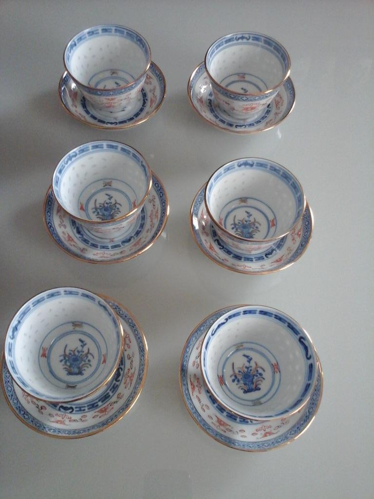 Zes Chinese porseleinen Wang Yu theekopjes uit de jaren 50, Ophalen of Verzenden