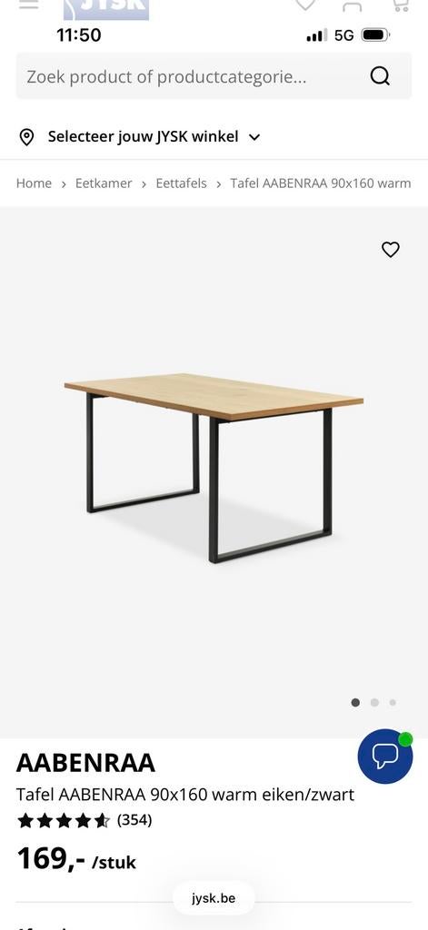 Eettafel. Eikenkleur/ zwart. 90 X 160, Enlèvement, Comme neuf