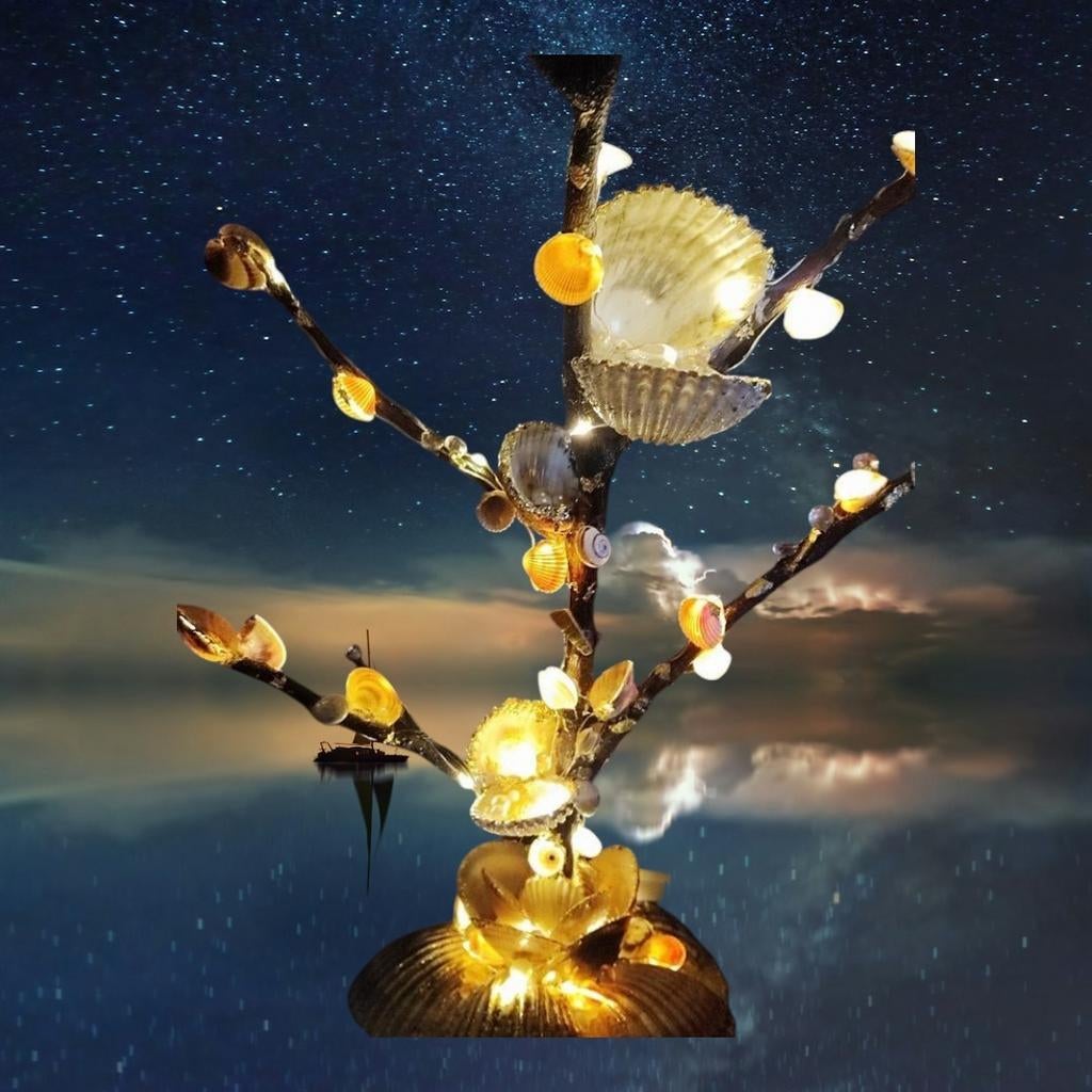 Arbre décoratif lumineux en coquillage et feuille d'or matér, Enlèvement ou Envoi, Comme neuf