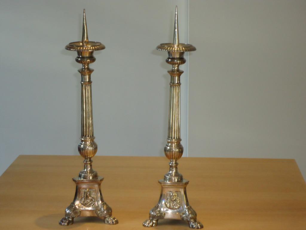 2 antiek zilver kaarshouders pinkandelaars 60cm leeuwenpoten, Ophalen, Zilver