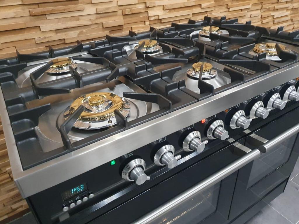 🔥Luxe Boretti Fornuis 100cm hoogglans zwart & rvs 6 pits, Warmhoudplaat, 60 cm of meer, Ophalen of Verzenden, Zo goed als nieuw