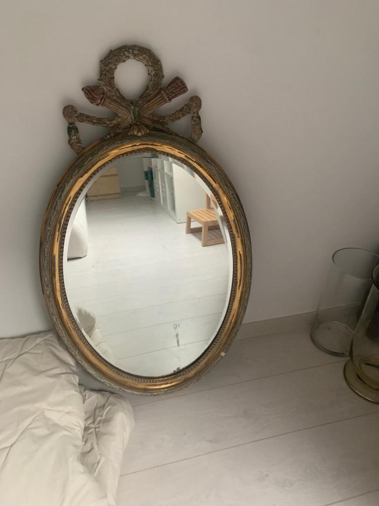 antieke spiegel, Antiek en Kunst, Ophalen, Ovaal, 50 tot 100 cm, Minder dan 100 cm