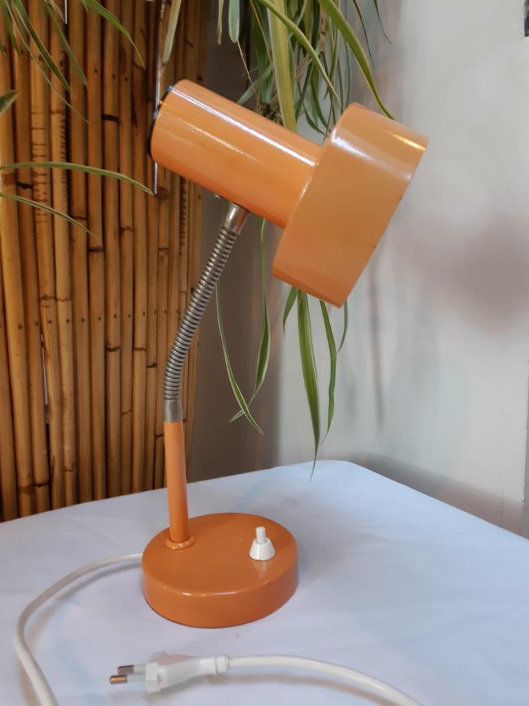 Lampe de chevet vintage 1970 en métal orange avec bras flex, Antiquités & Art, Enlèvement ou Envoi