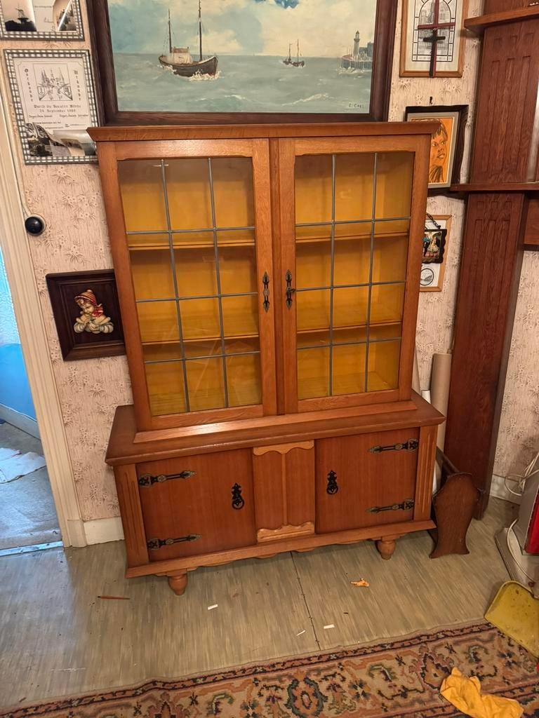 Mooie eiken vitrinekast / boekenkast– jaren 30/40, Antiek en Kunst, Antiek | Meubels | Kasten, Ophalen