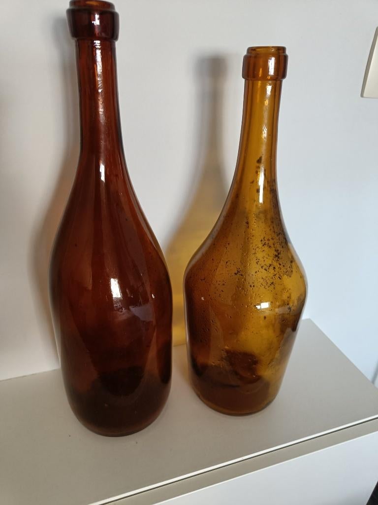2 grote apothekers flessen, Ophalen, Gebruikt, Bruin, Glas