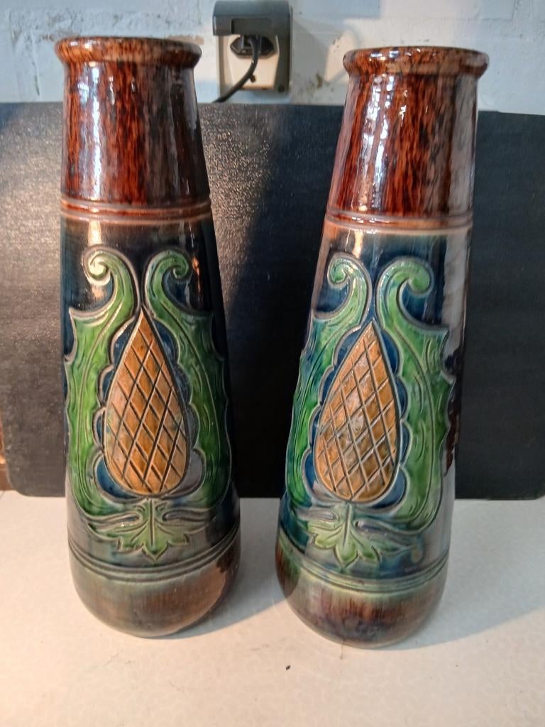 Vlaams aardewerk koppel vazen hoppebel, Antiek en Kunst, Ophalen