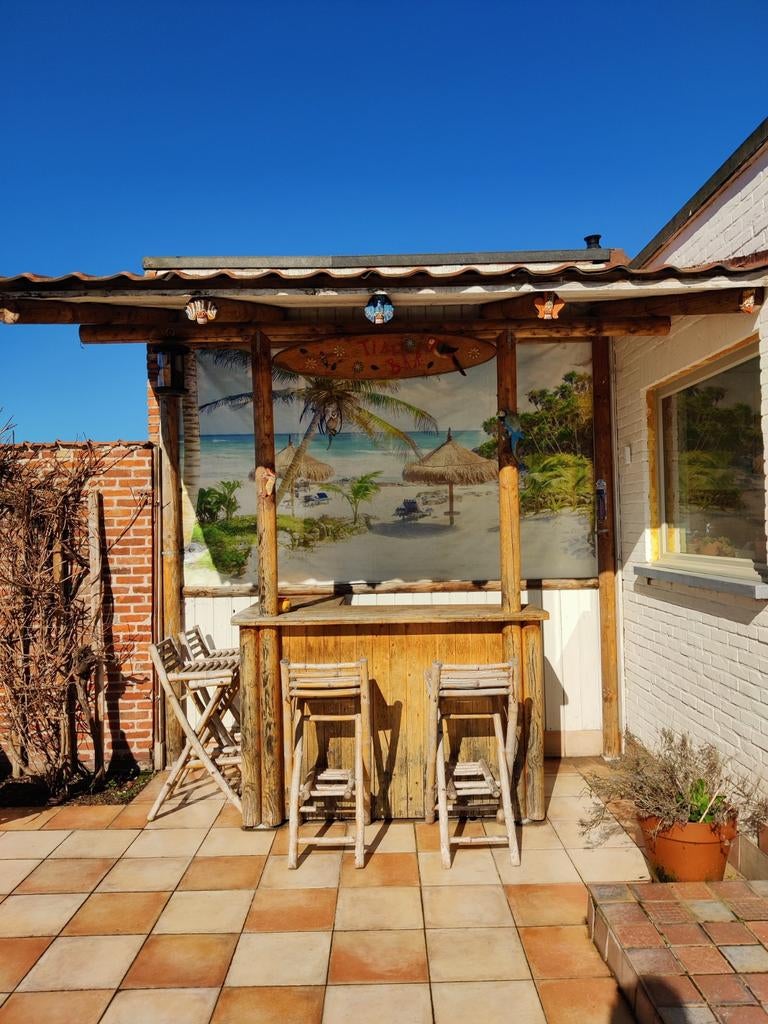 Bar Tiki avec 4 tabourets et attributs, Maison & Meubles, Enlèvement