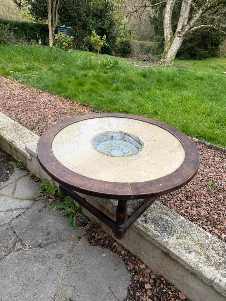 Table basse ronde style marin avec boussole intégrée, Rond, 50 à 100 cm, Verre, Enlèvement