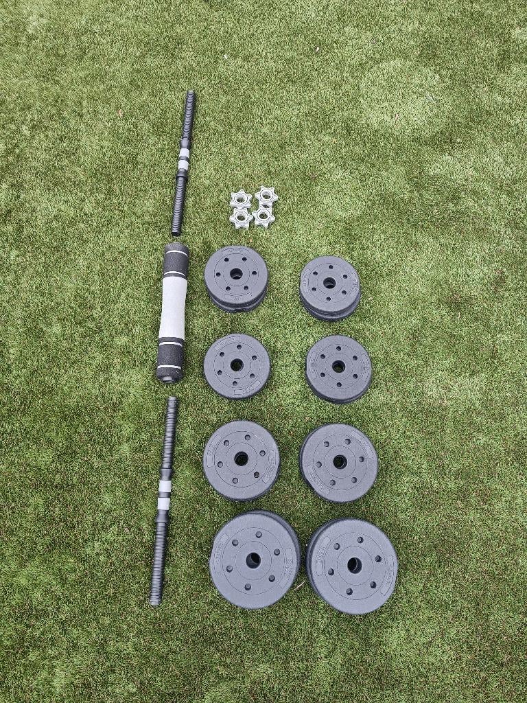 Gewichten, Sport en Fitness, Fitnessmaterialen, Ophalen, Zo goed als nieuw, Rug, Halterset