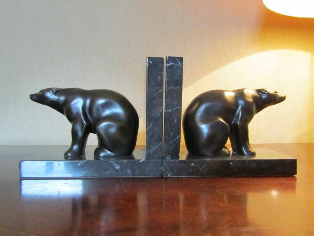 Superbe paire de serre-livres art Déco aux ours!, Antiquités & Art, Enlèvement ou Envoi, Bronze