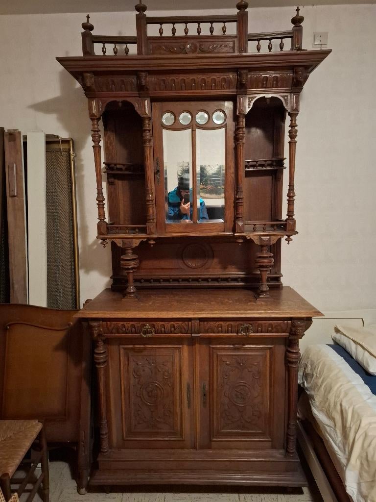 antieke kast + tafel + stoelen, Antiek en Kunst, Ophalen