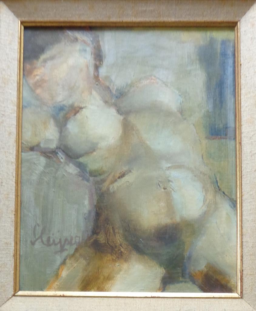 HARRY SLEIJSER / NAAKTE VROUW / OLIEVERF DOEK 58x50cm KADER, Antiquités & Art, Enlèvement ou Envoi