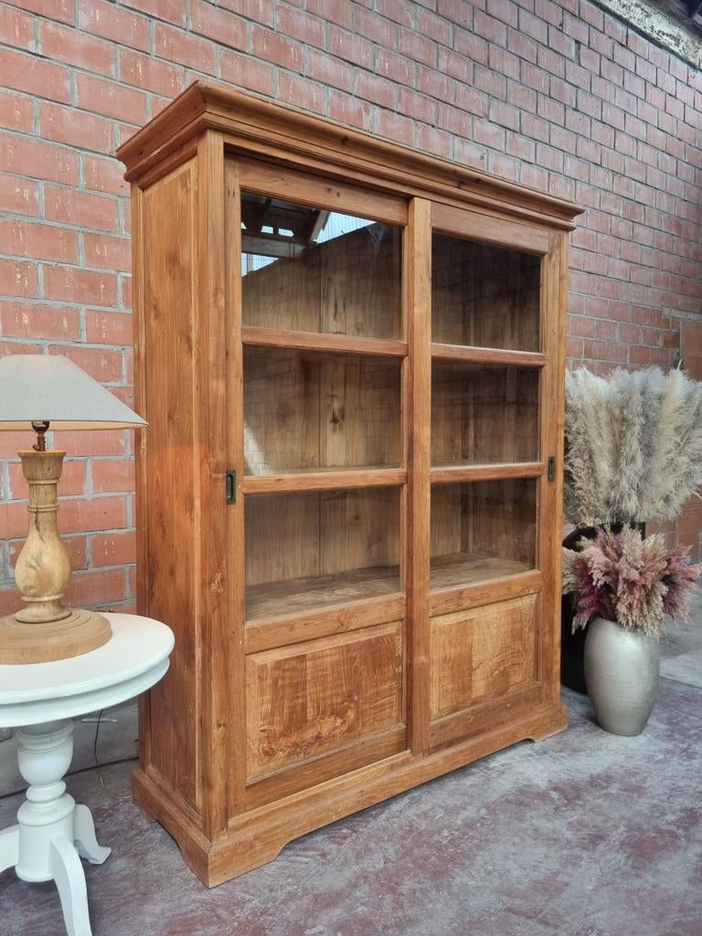 Teak buffetkast/vitrinekast  art:39/26.2, Huis en Inrichting, Ophalen, Met deur(en), Teak, 200 cm of meer