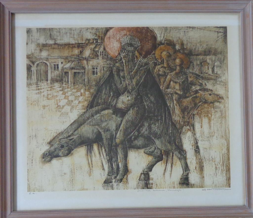 JEF VAN TUERENHOUT / RUITERS / KLEURLITHO / 71x82cm / KADER, Antiek en Kunst, Kunst | Litho's en Zeefdrukken, Ophalen