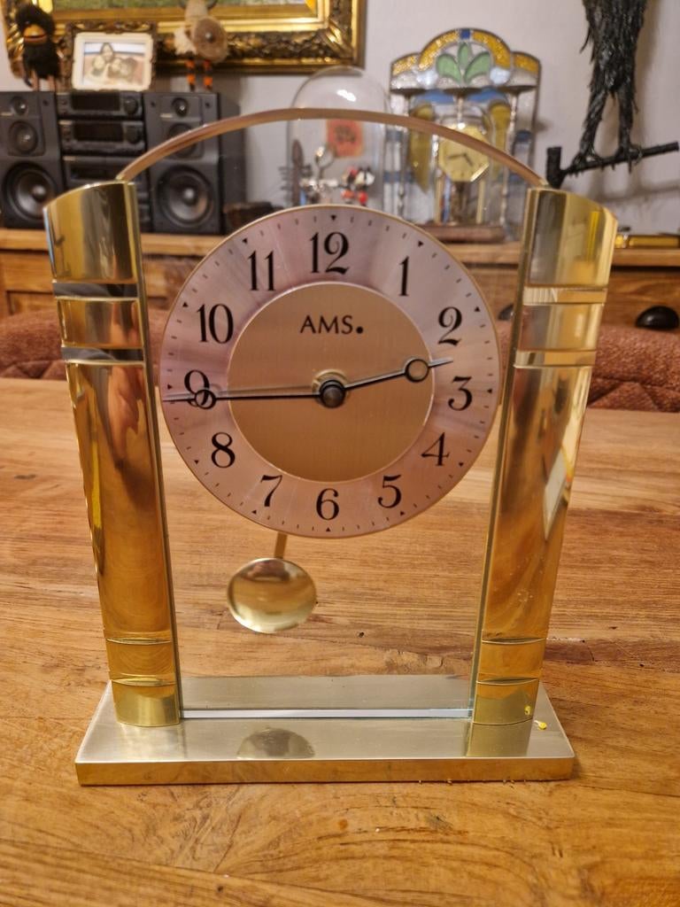 Vintage  AMS massief messing quarts tafelklok, Ophalen of Verzenden