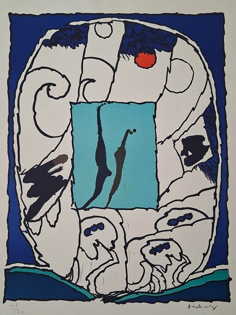 Pierre Alechinsky - Cobra compositie - 1974, Antiek en Kunst, Kunst | Litho's en Zeefdrukken, Ophalen of Verzenden