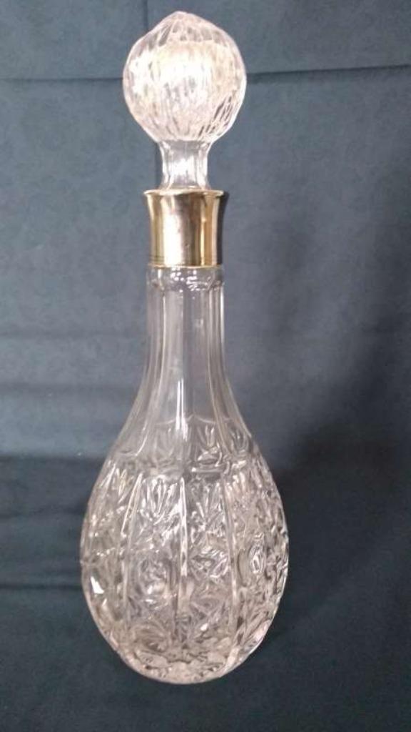 antieke kristallen karaf met zilveren hals, Antiek en Kunst, Ophalen of Verzenden