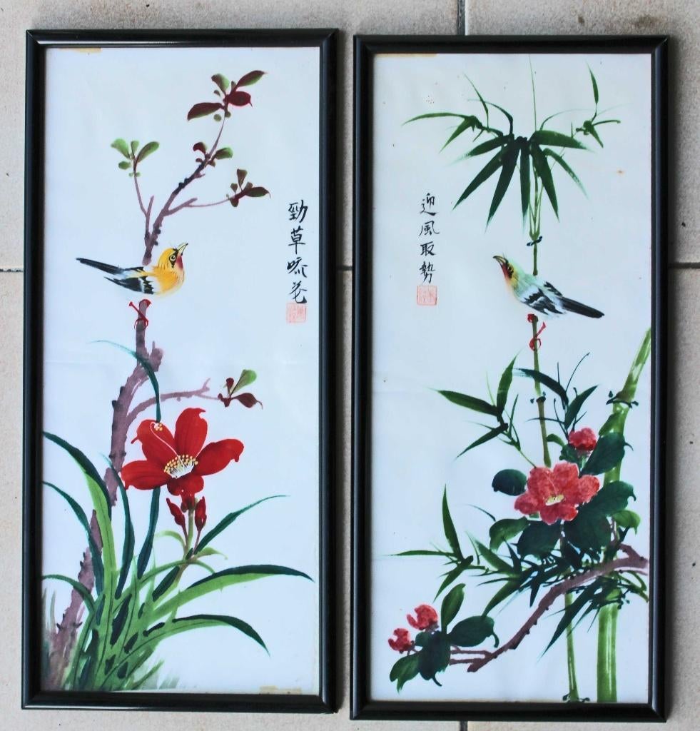 Schilderijen op zijde +/- 1960, Ophalen of Verzenden