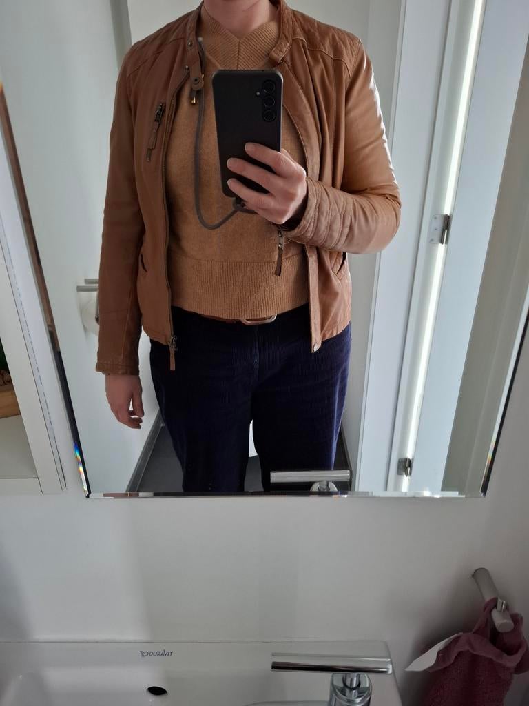 Lederen jas in cognac, Kleding | Dames, Ophalen, Bruin, Maat 46/48 (XL) of groter, Oakwood